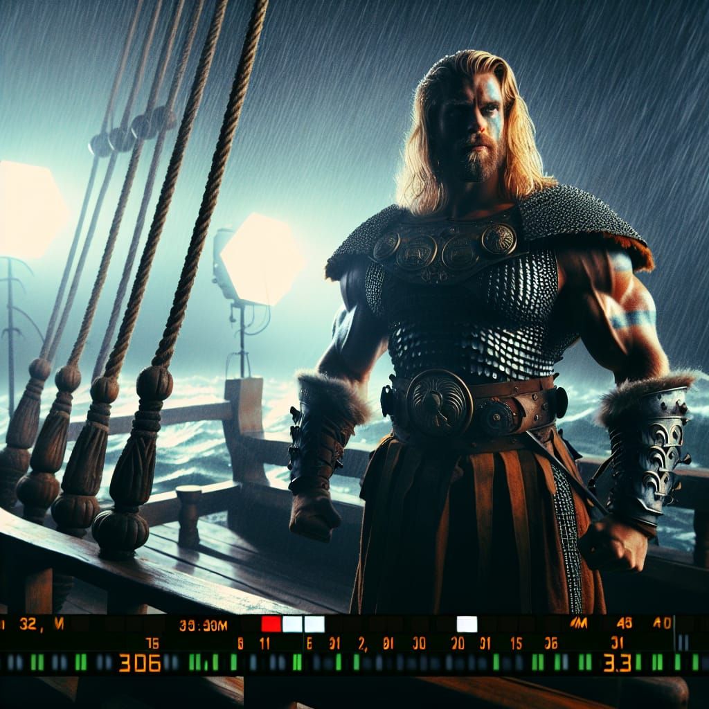 Bare-chested huge bosom blonde viking