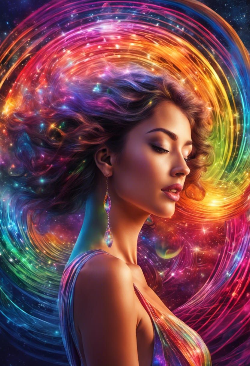 A woman surrounded by soundwaves - feeling the music