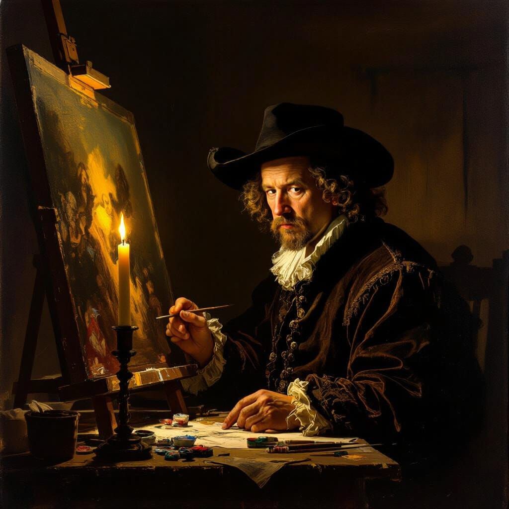 Rembrandt Captures Creative Process by Candlelight