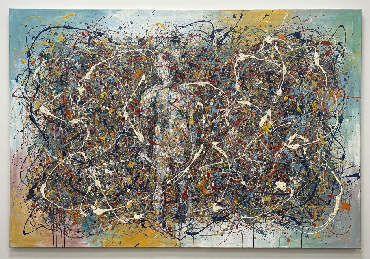 Abstract Expressionist Drip Painting with Hidden Figure