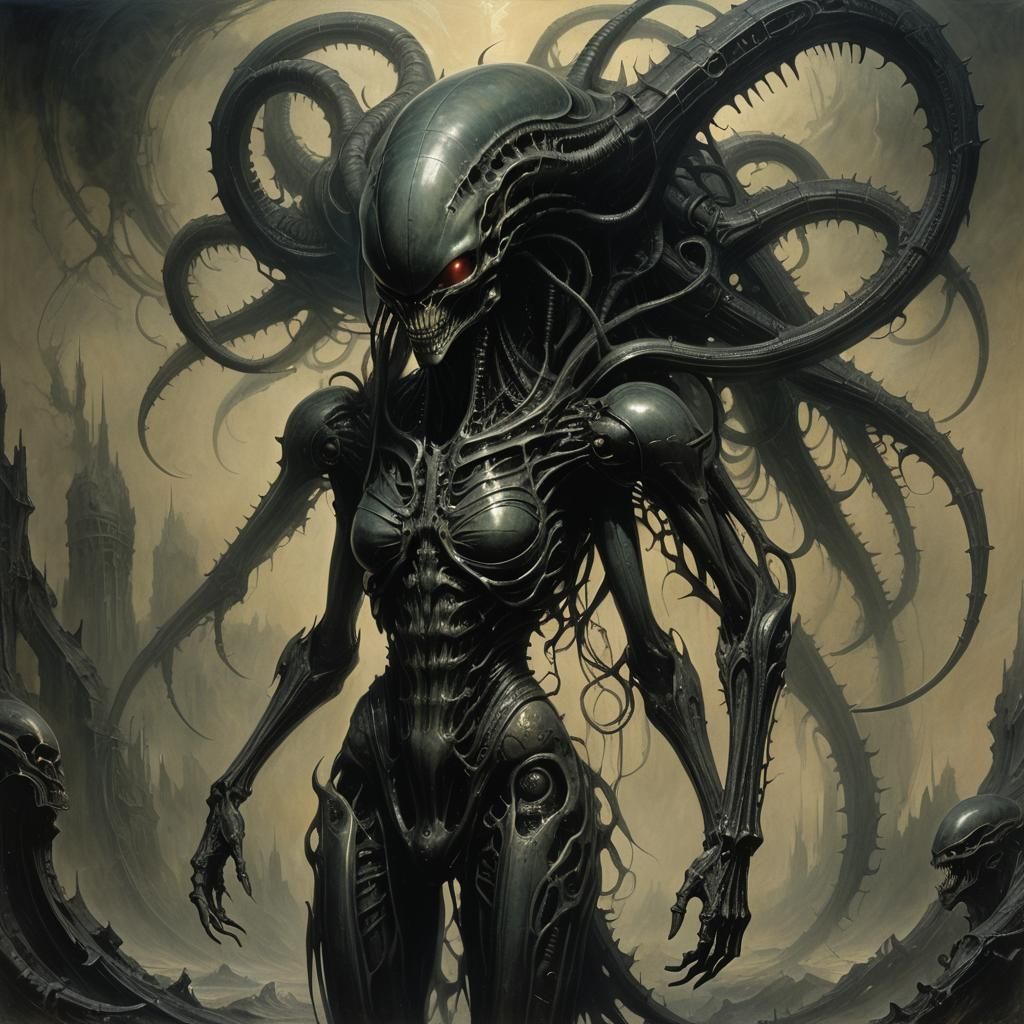 Surreal Xenomorph Demon in Dark Giger Style