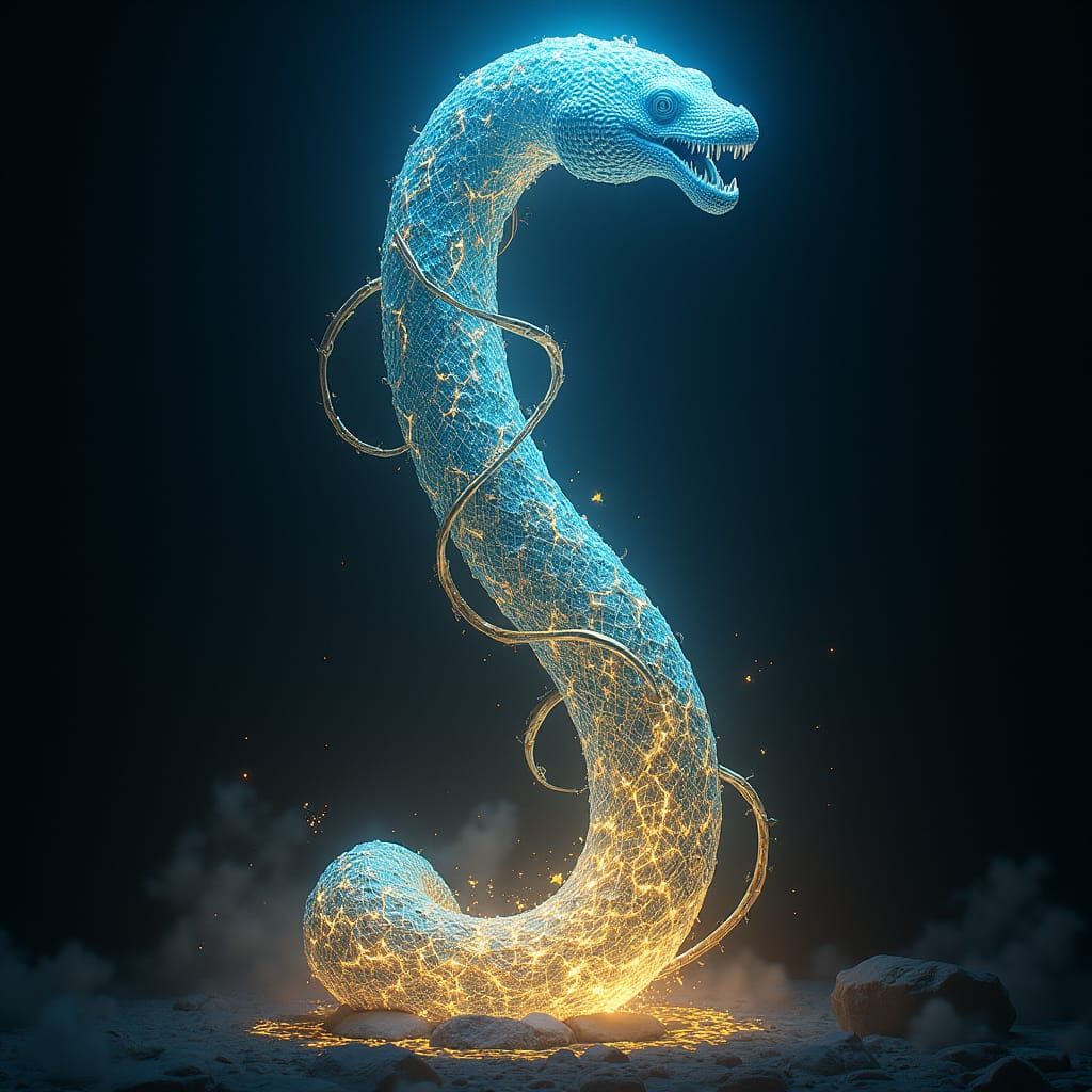 Bioluminescent Electric Eel in Art Nouveau Style