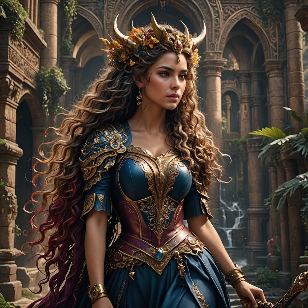 Hyperrealistic Female Centaur with Long Curly Hair