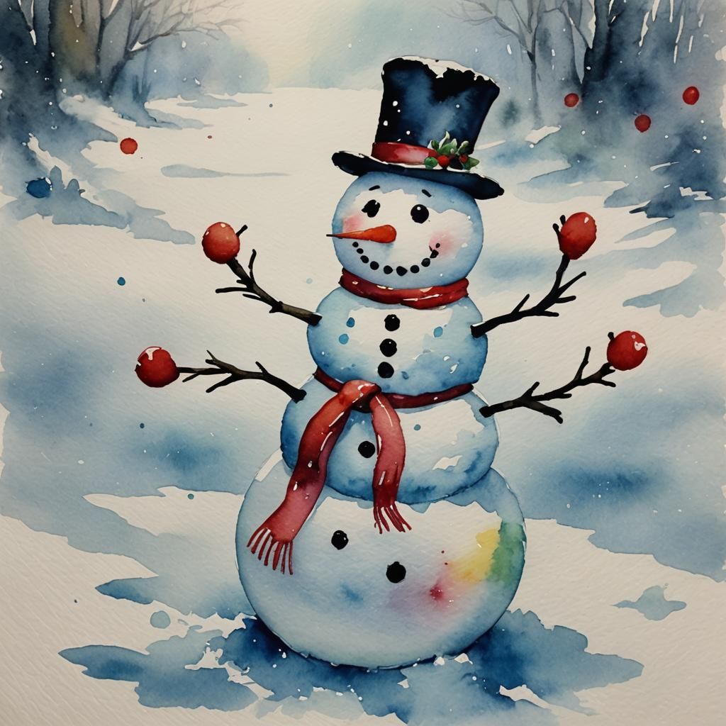 Watercolor Snowman Illustration
