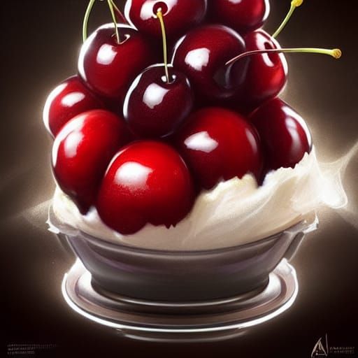 Hyperdetailed Cherry Ice Cream Sundae: Digital Art