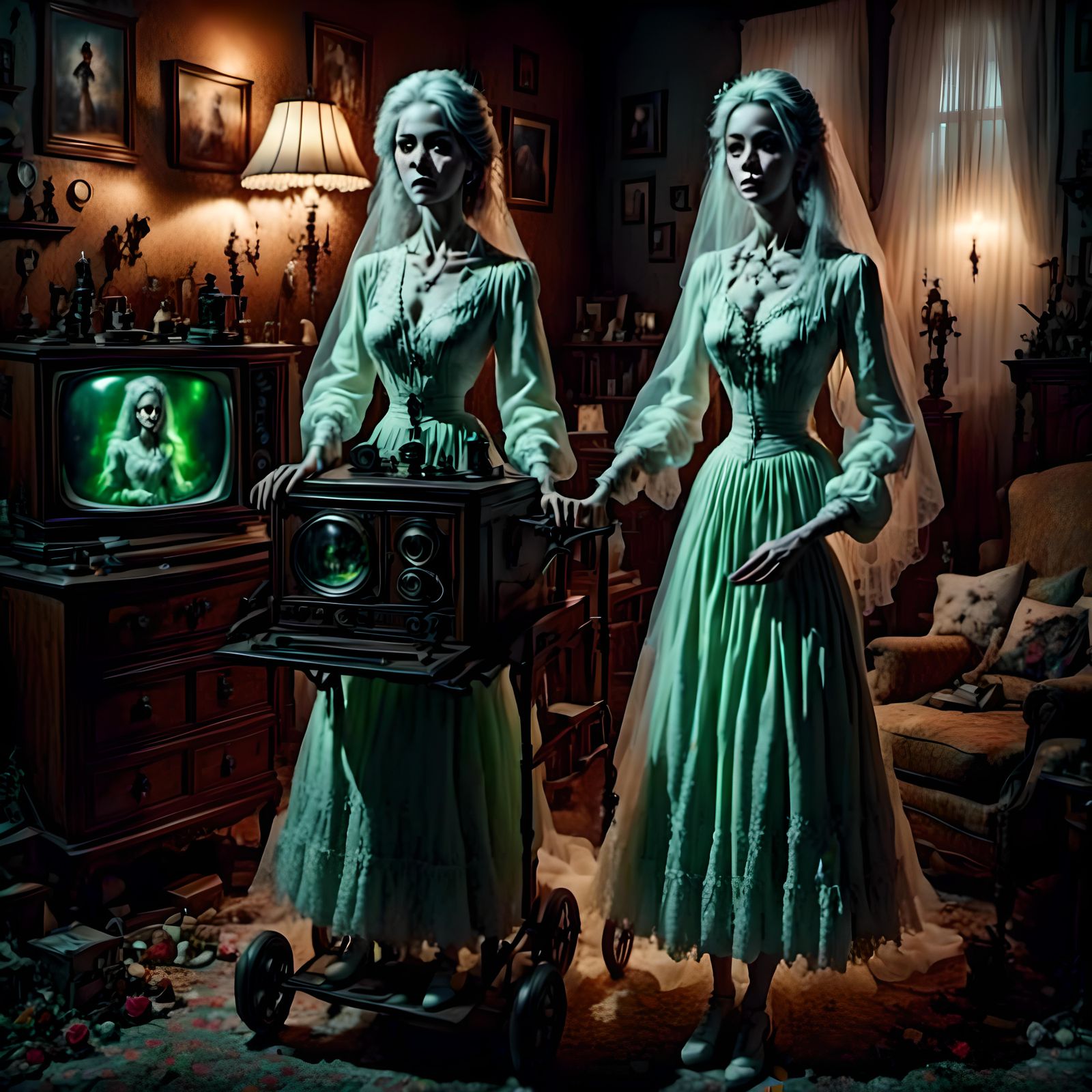 Retro 70s Woman Posing with Vintage TV