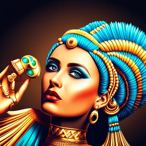 Queen Cleopatra as Egyptian Goddess in Gold and Turquoise