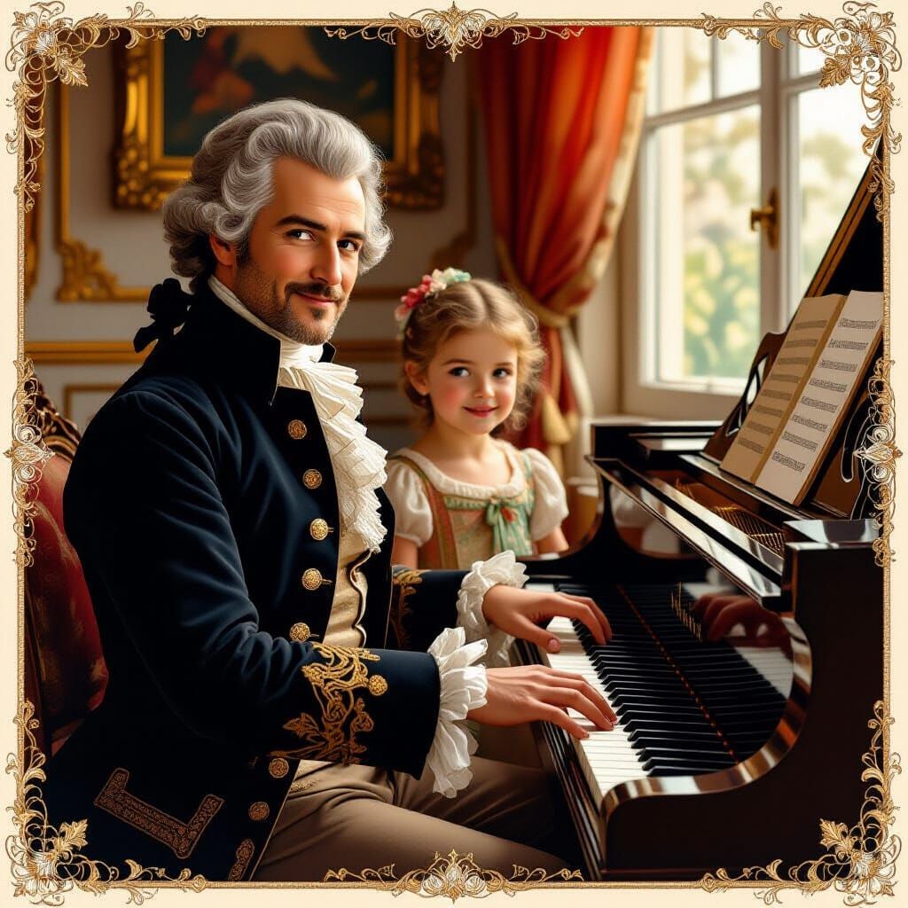 18th Century Composer and Bach at Piano