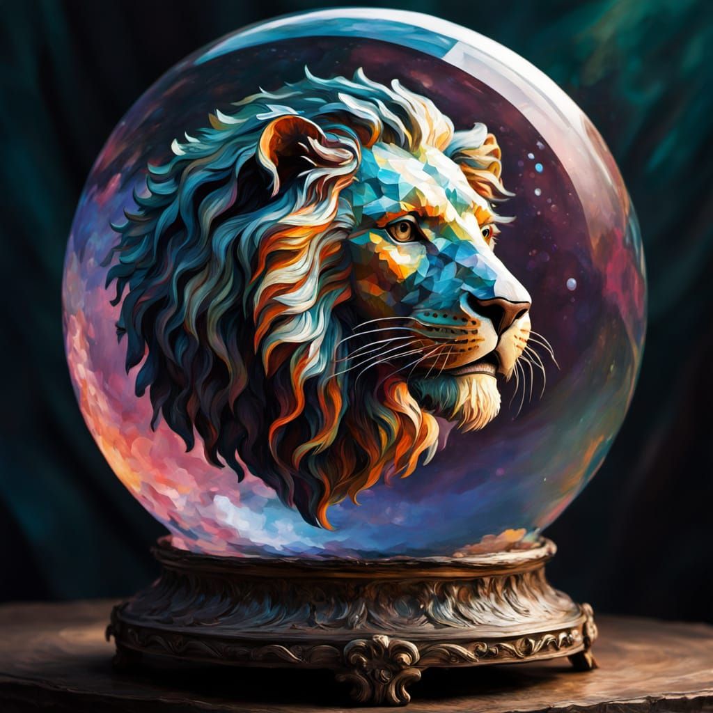 Surreal Neo-Impressionist Masterpiece: Half Lion in Crystal ...