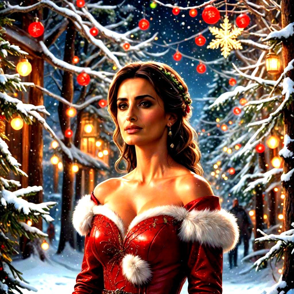 Penelope Cruz as Jolly Red Mrs Claus at the North Pole