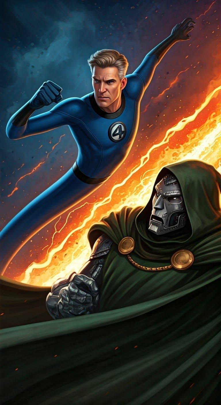 Mr. Fantastic vs. Doctor Doom in Hyperrealistic Style