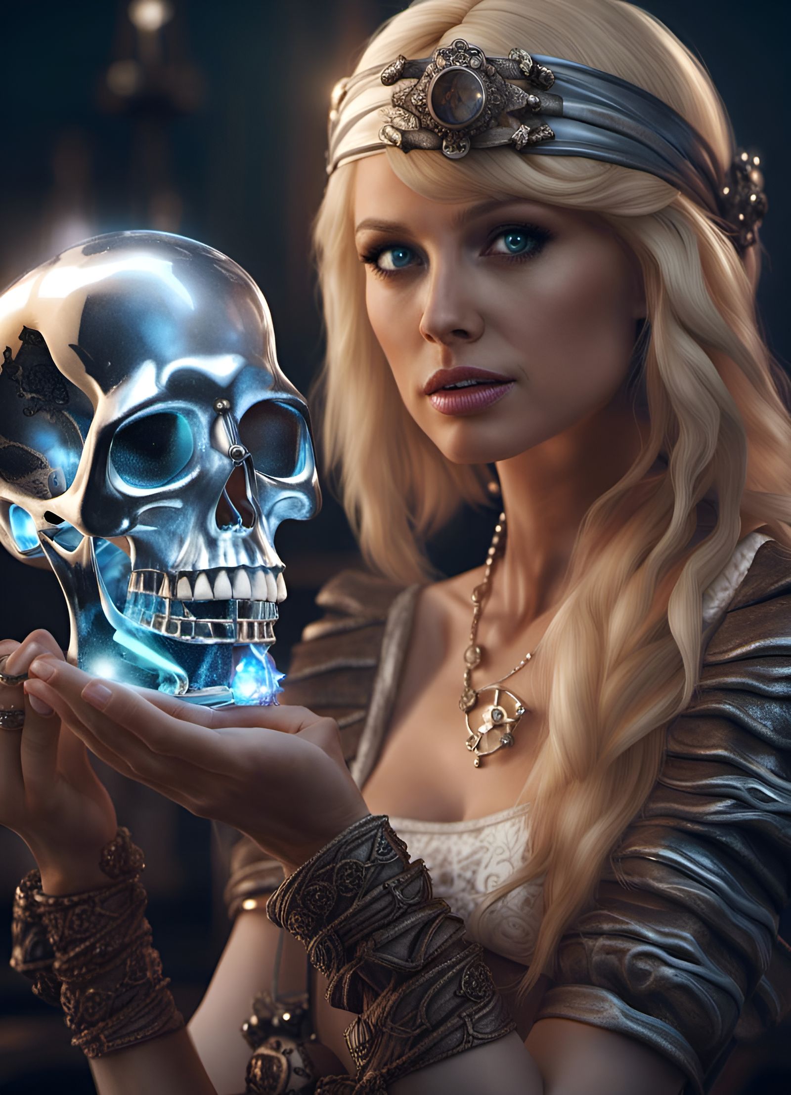Pirate Woman with Crystal Skull: Hyperrealistic Concept Art