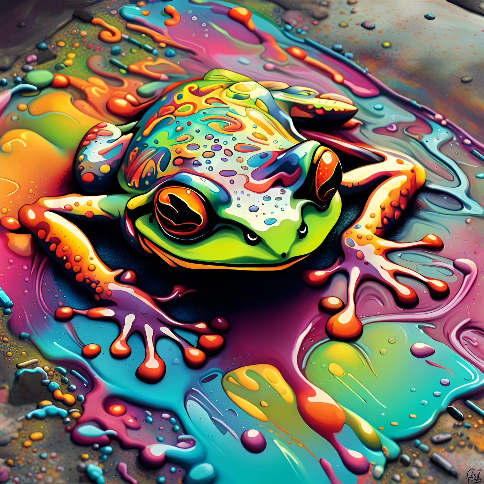 Psychedelic Flattened Frog Graffiti Art