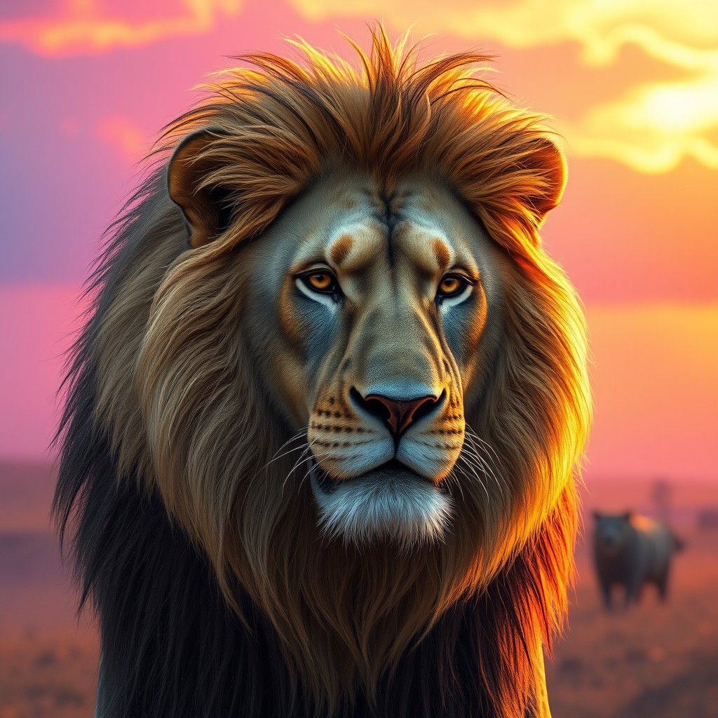 Majestic Lion Portrait in Hyperrealistic Digital Art