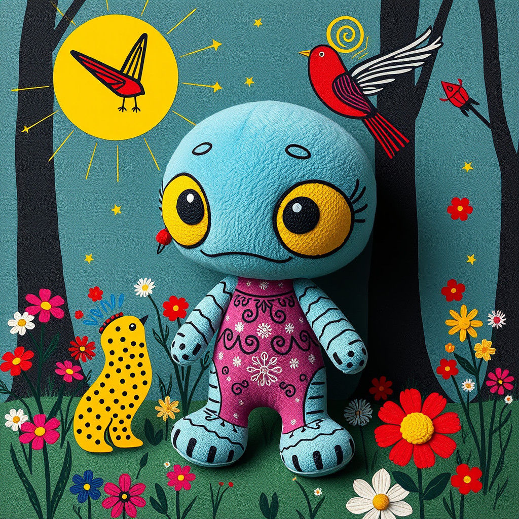 Futuristic Plush Toy Graphic Art with Animals