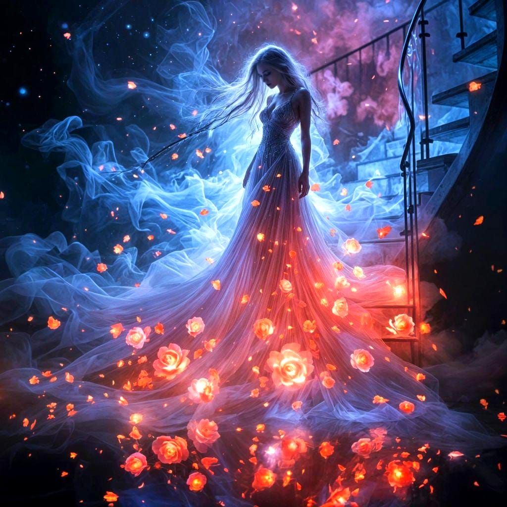 Ethereal Vampire Descends as Bioluminescent Smoke, Synthwave...