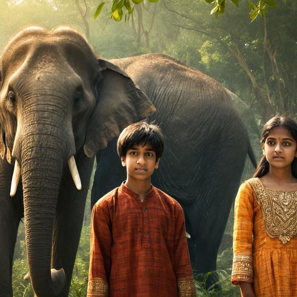 Peasant and Elephant in India: Detailed Matte Painting