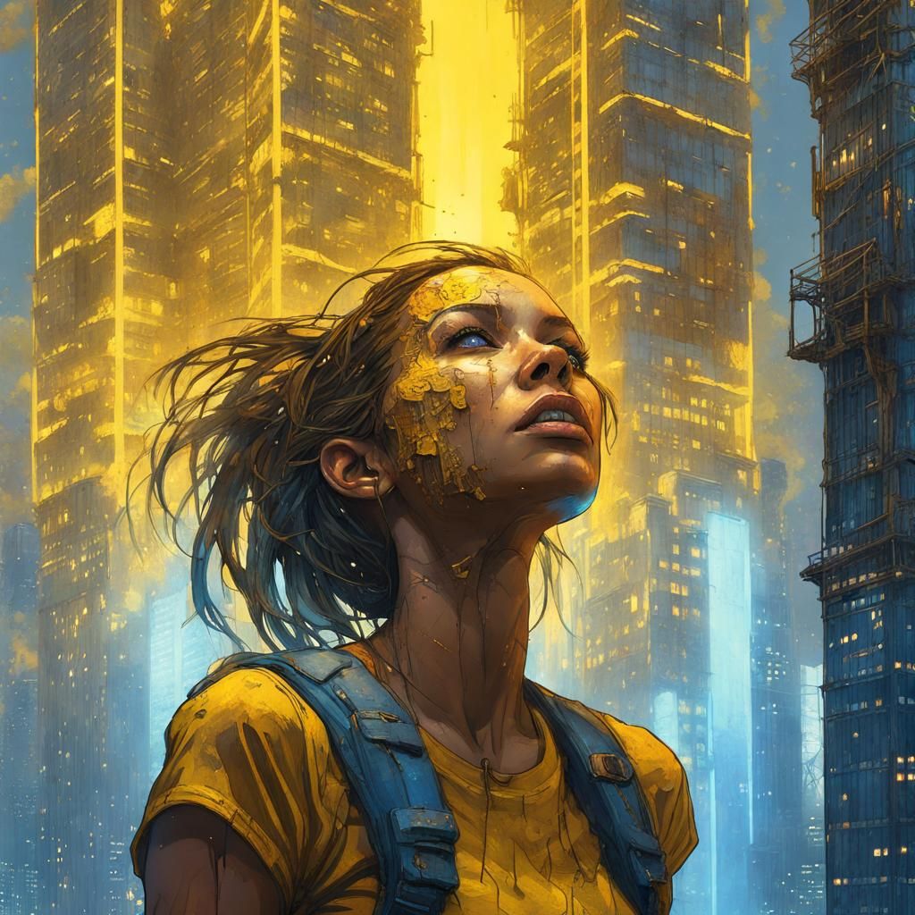 Apocalyptic Skyscraper Face in Hyperdetailed Lighting