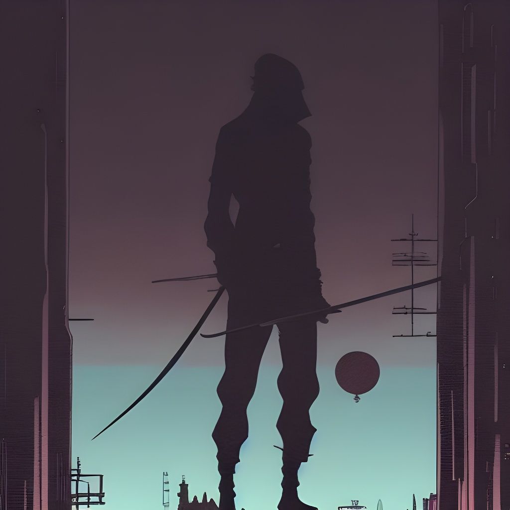 Ninja Silhouette Ink Illustration in Cel-Shaded Style