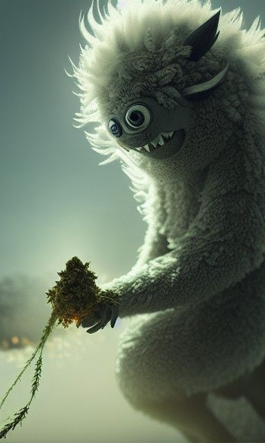 Cute Cannabis Monster with Fluffy Fur