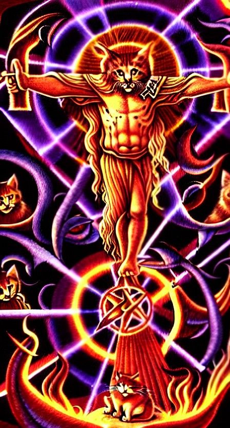 Red purple satanic fire cats from hell