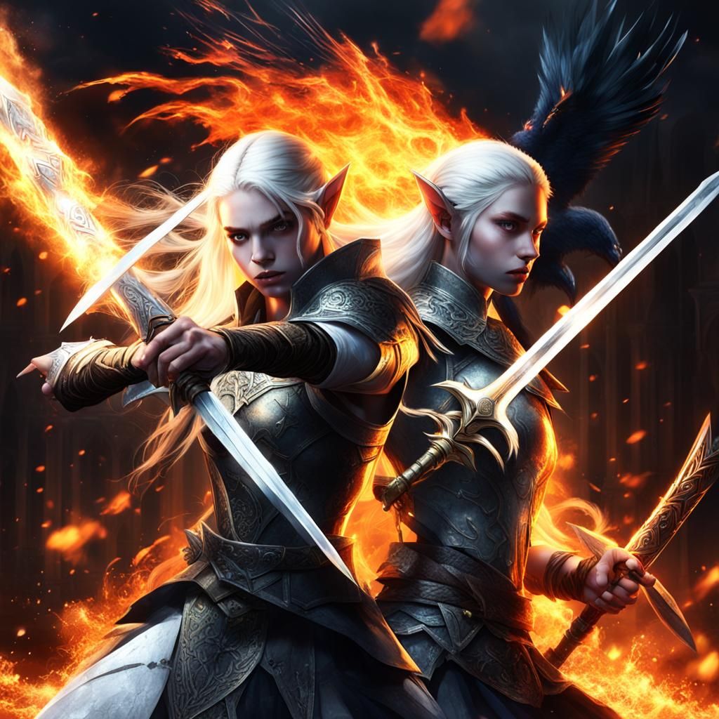 Epic Elf Battle: Light Versus Shadow in Digital Art