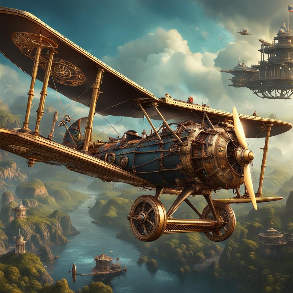 Steampunk Lovecraftian Biplane Fantasy Concept Art