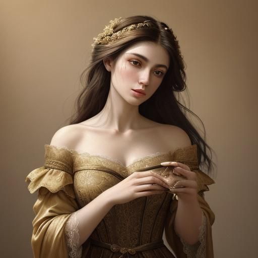 Serene Woman in Baroque Oil Painting with Chiaroscuro