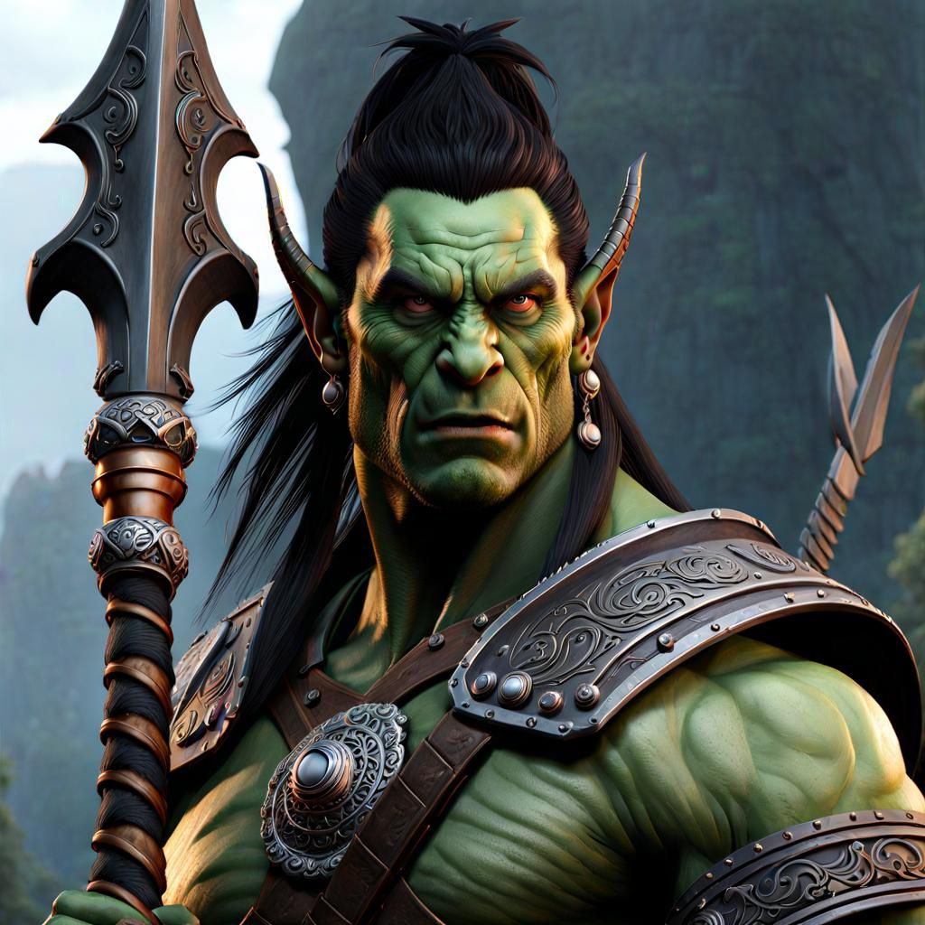 Fierce Orc Warrior with Flaming Axe in Digital Art