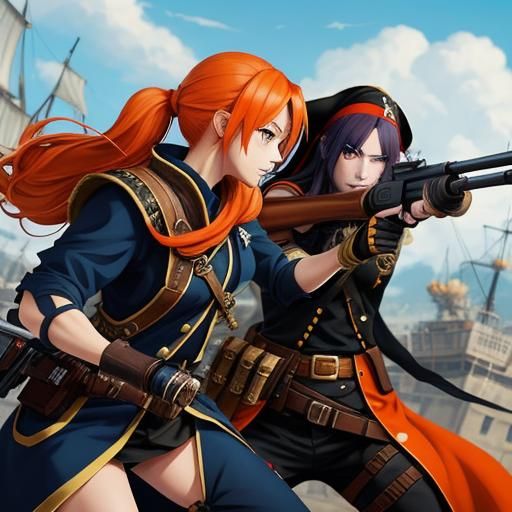 Cute Pirate Girl Sniper Fight, Anime Style