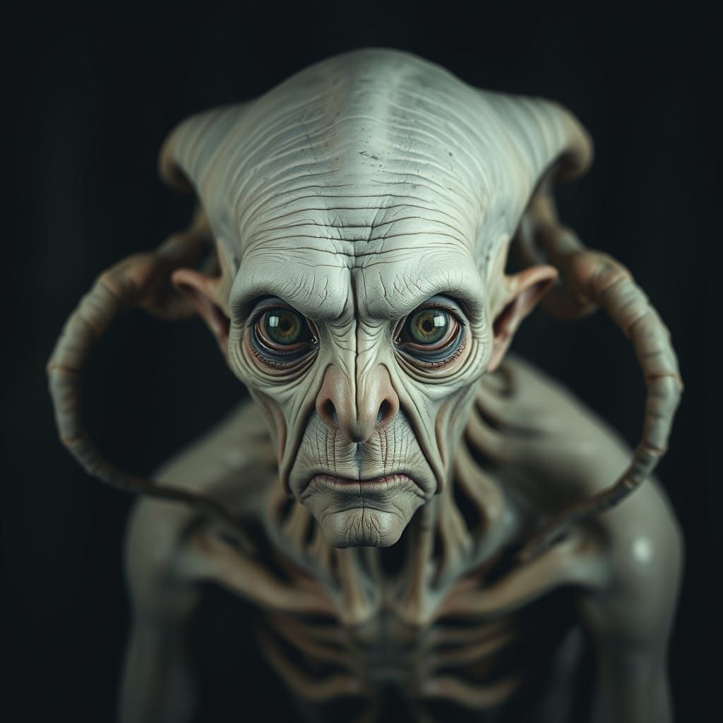 Eerie Old Man with Caterpillar Body in Surrealist Style