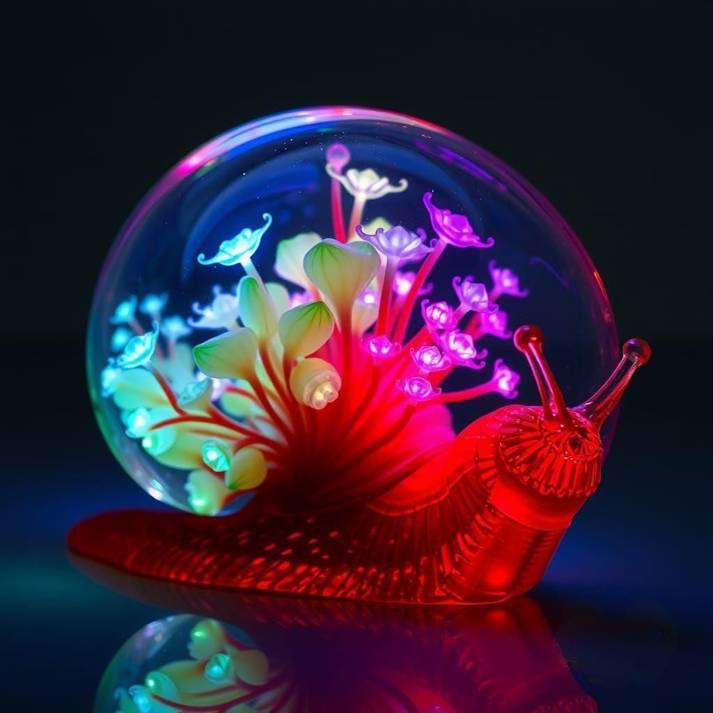 Glass Snail with Bioluminescent Fractal Plants