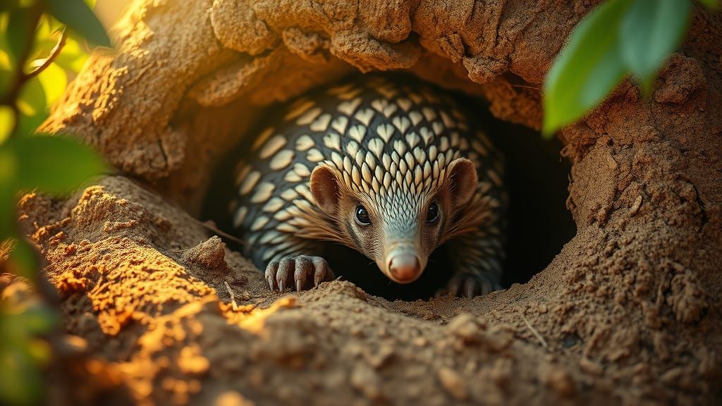 Pangolin Gazing Curiously from Earthly Mound in Vibrant Ligh...