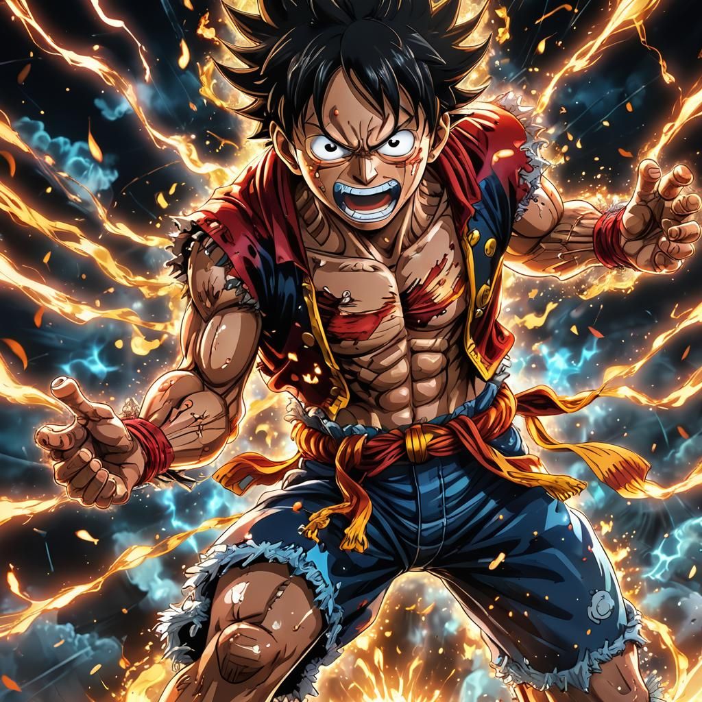 Luffy Gear 5 Transformation in Anime Style