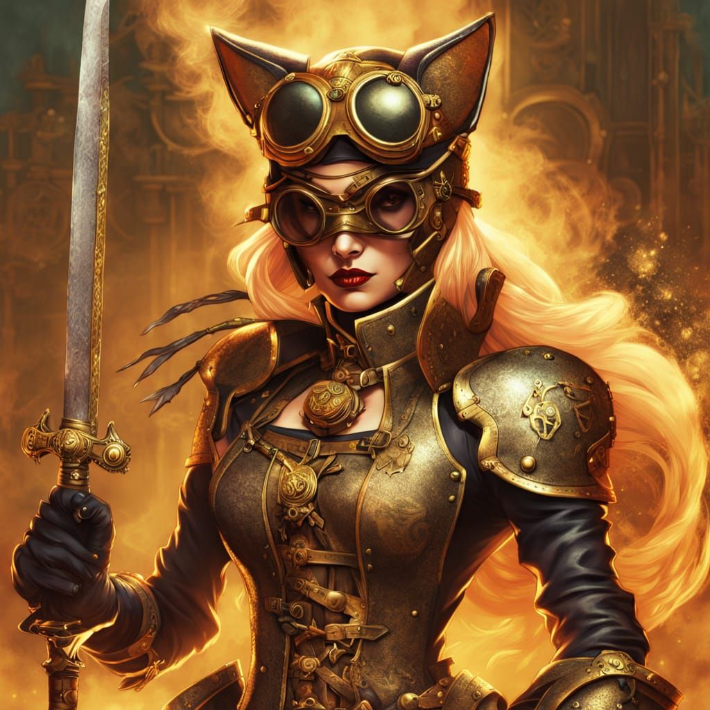 Steampunk Aasimar Paladin with Intricate Brass Armor