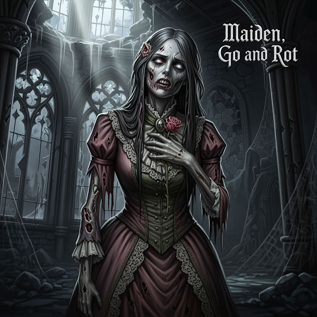 Decomposing Zombie Woman in Gothic Setting