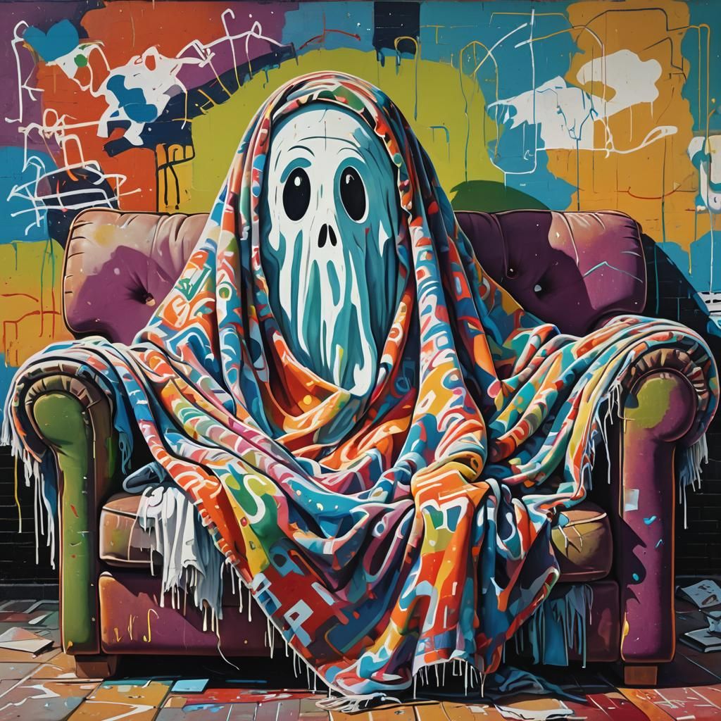 Ghost in Blanket as Graffiti Art