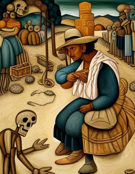 Day of the Dead Celebration in Mexican Muralist Style