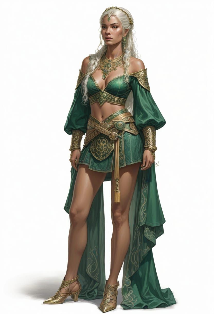 Noble Girl in Green and Gold, Heroic Fantasy Illustration
