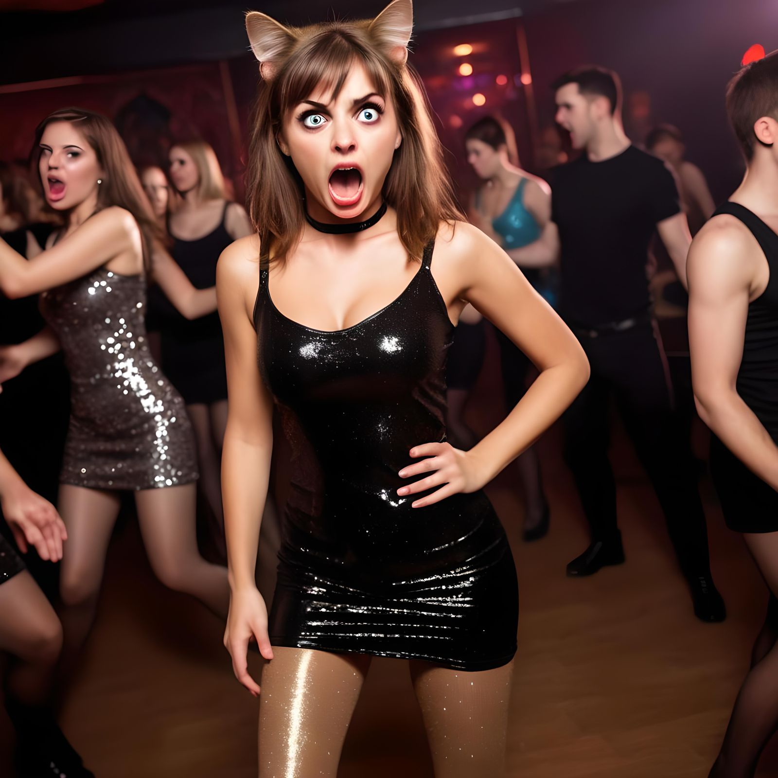 Woman with Cat Face at Dance Club