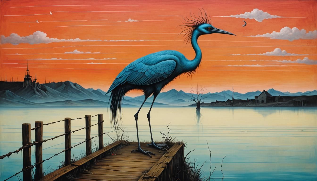 Crane on Pier: Surreal Symbolic Realism