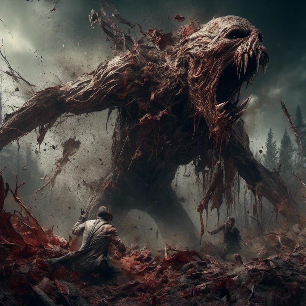 Macabre Monster Ripping Off Head in Detailed Painting