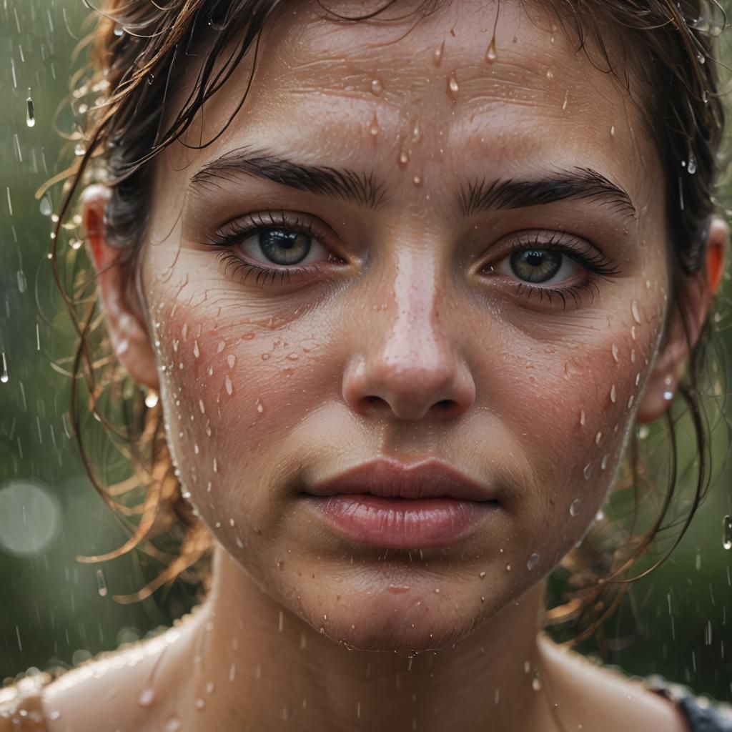 Glistening Rain Portrait in Hyper-Realistic Style