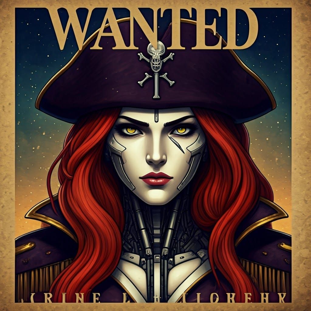 Robot Pirate Queen Wanted Poster, Ghibli Style