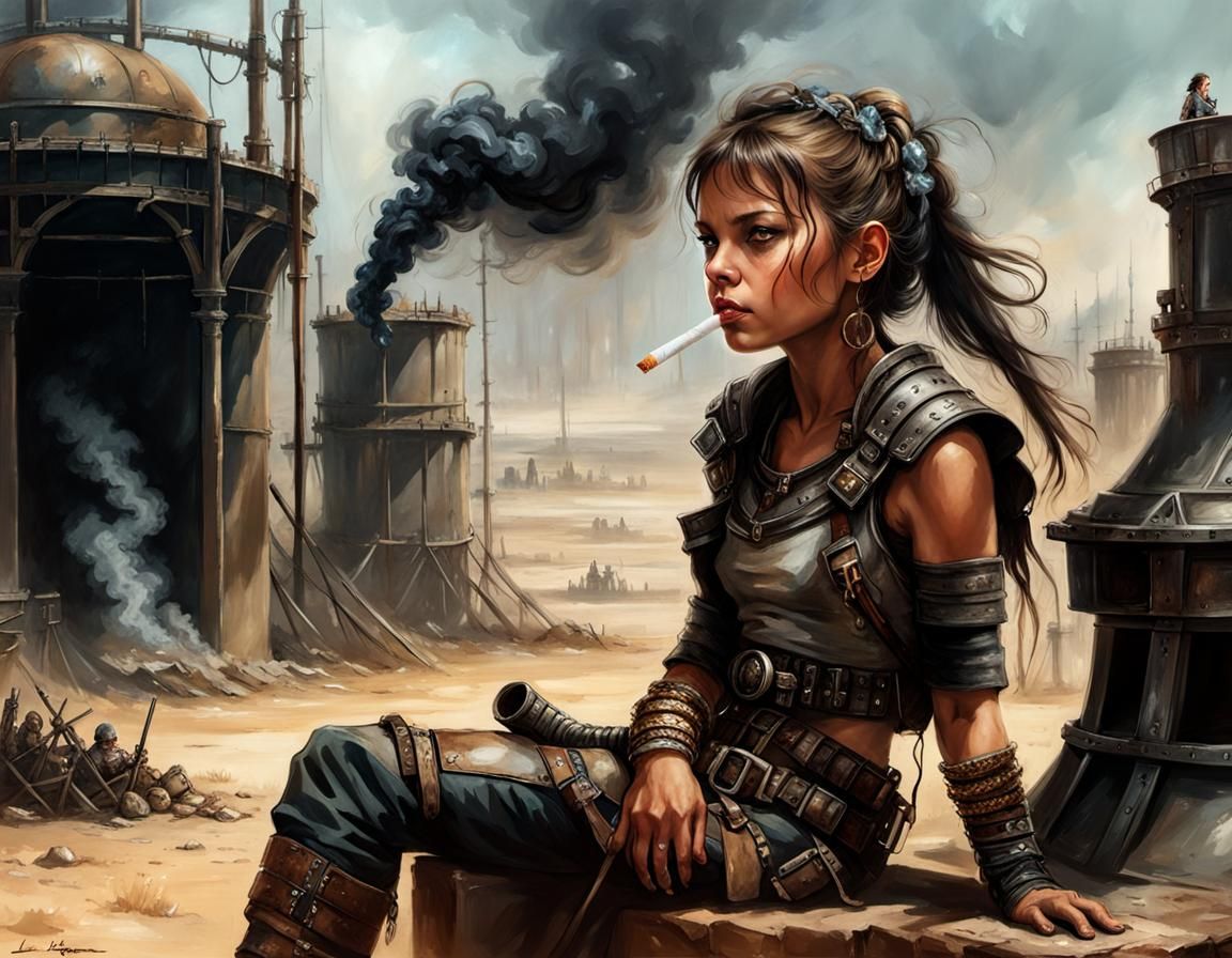 Post-Apocalyptic Girl on Well, Digital Art