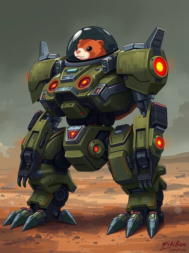 Futuristic Prairie Dog Mech in Sci-Fi Armor