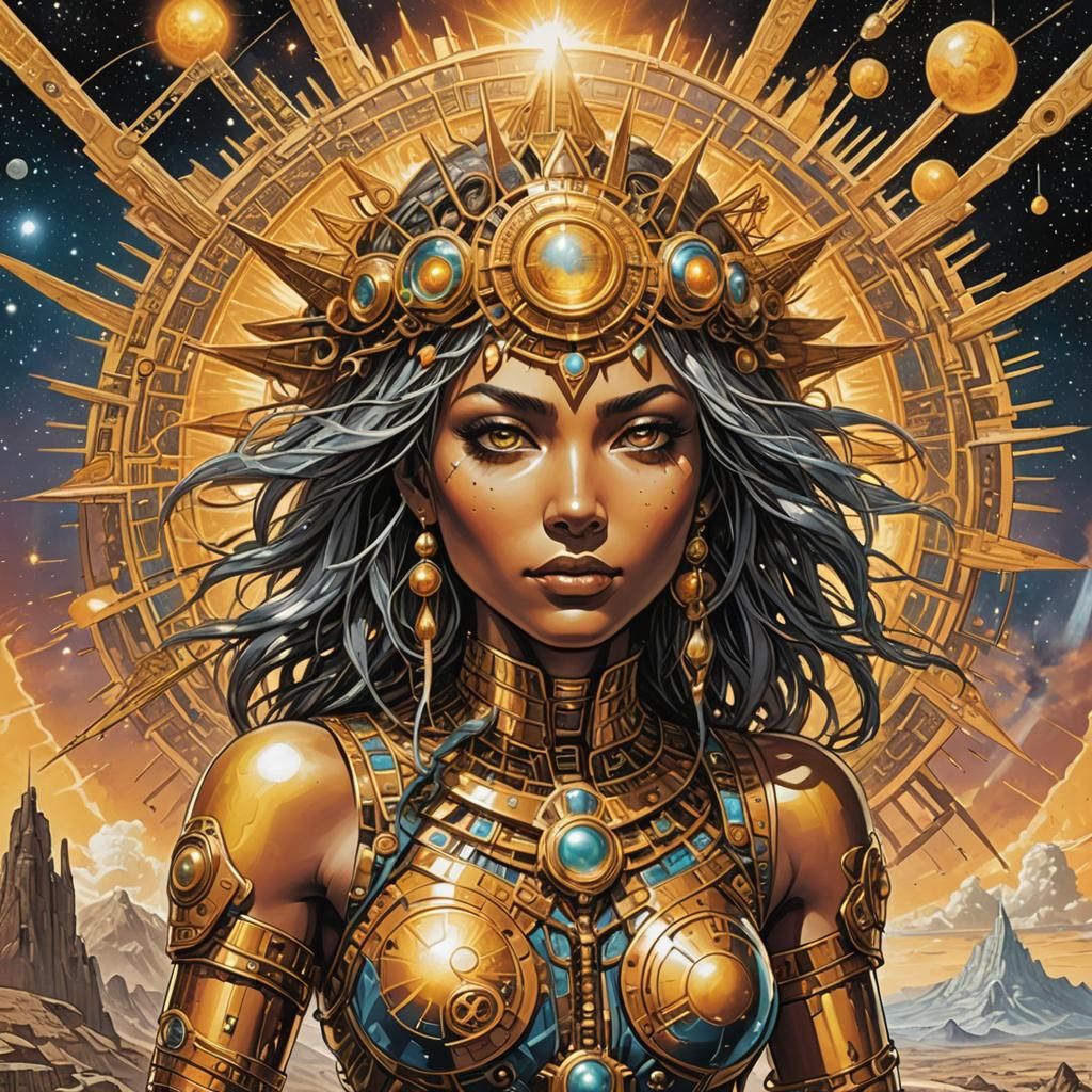 Super-Goddess and Enchantress in Sci-Fi Comic Style