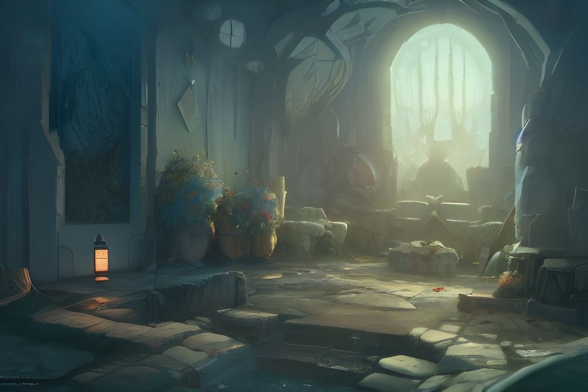 Complex House in Dim Light: Fantasy Concept Art