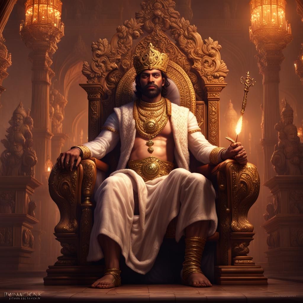 King Kamsa on Throne: Dark Fantasy Art