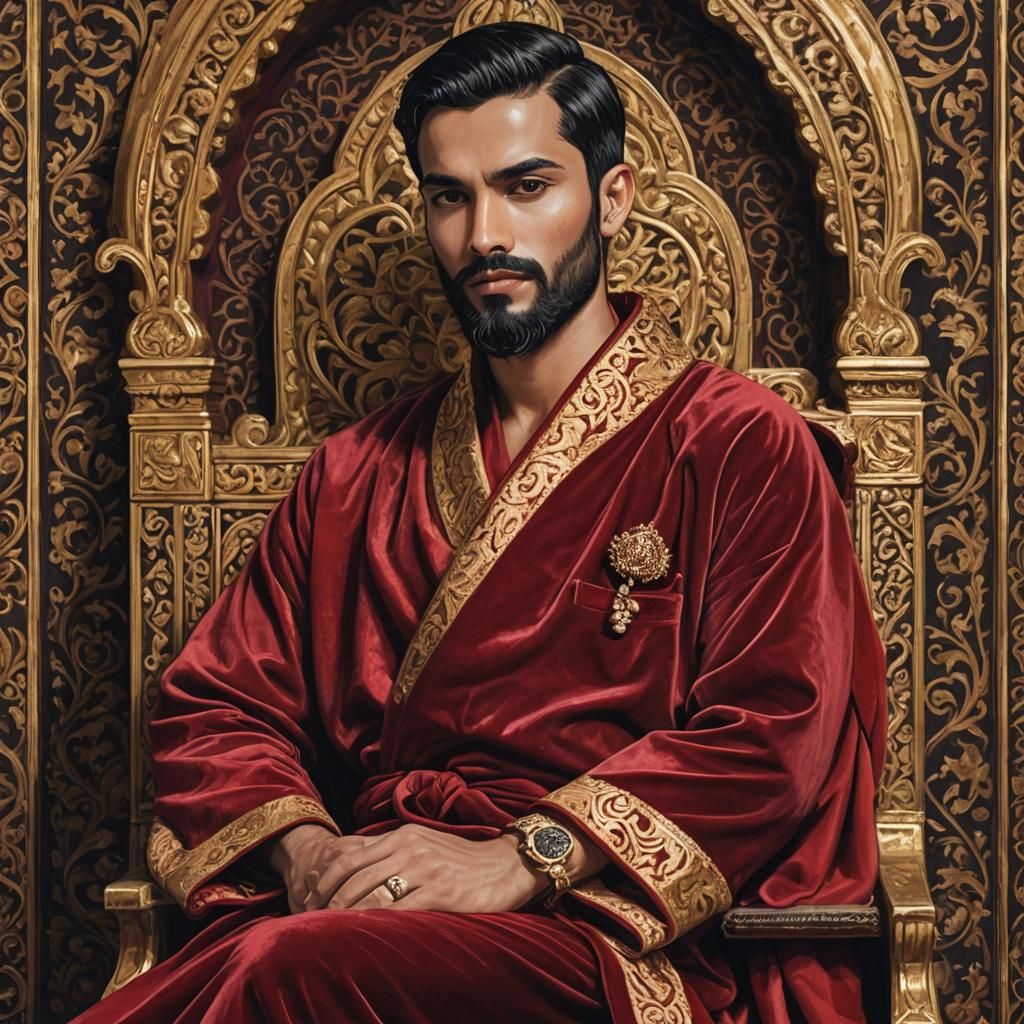 Handsome Arab Aristocrat on Throne in Impressionist Oil Pain...